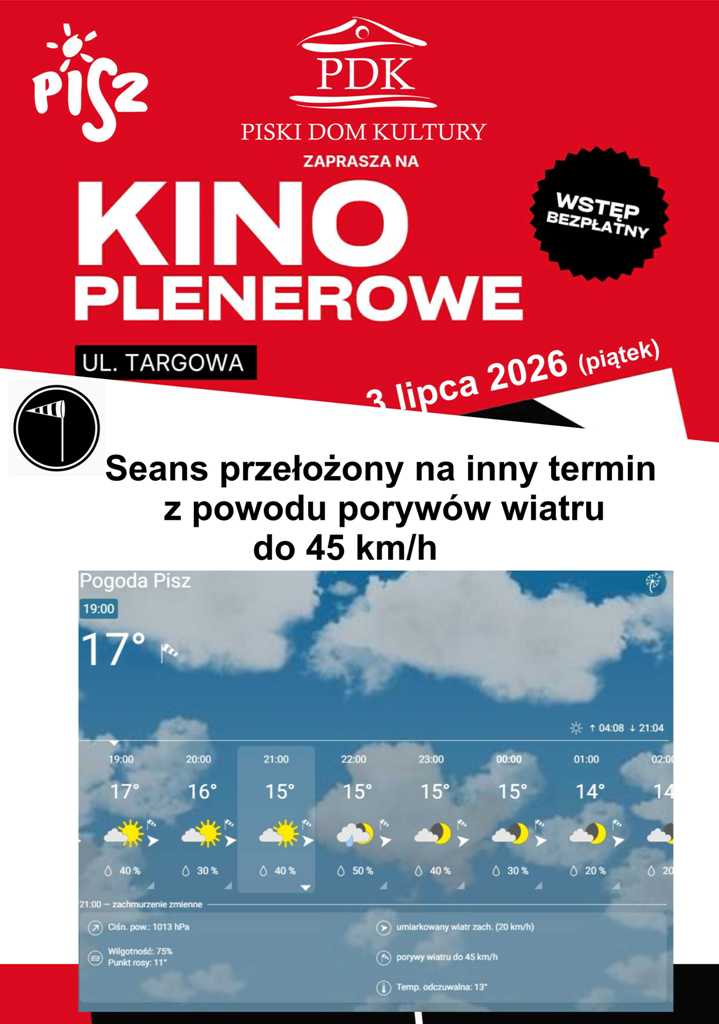 Kino plenerowe przeniesione na inny termin 