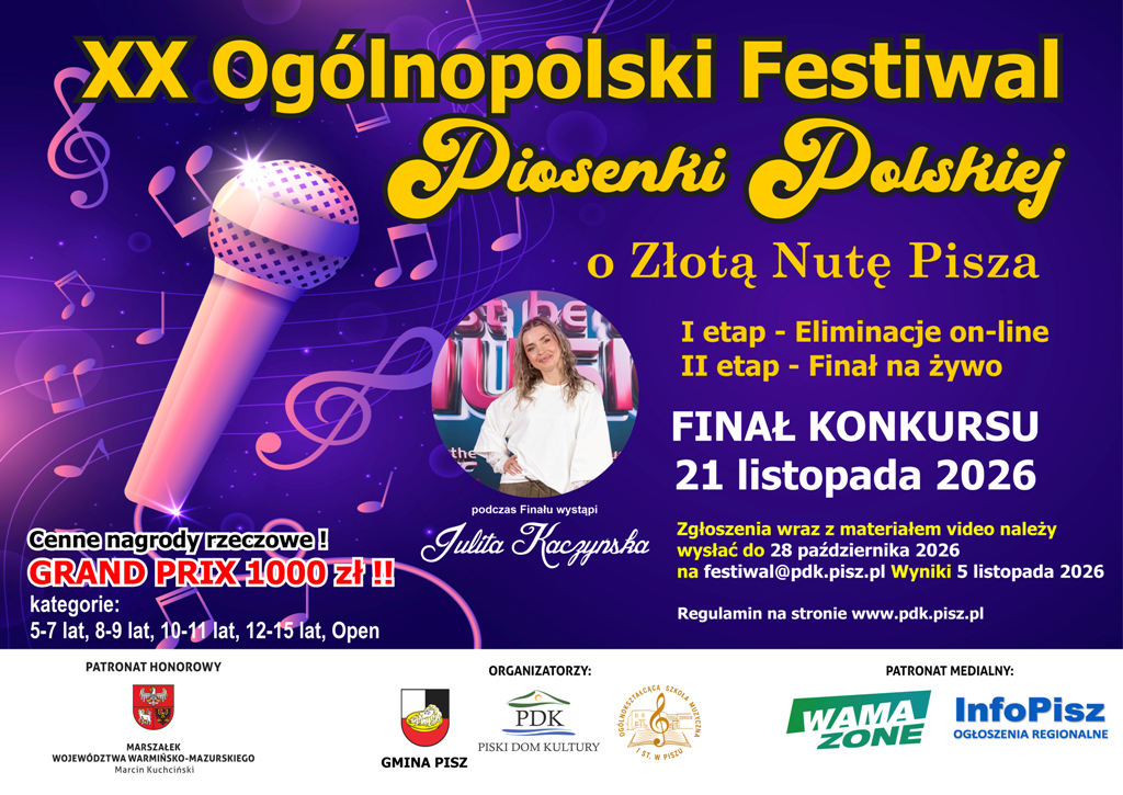 XX Festiwal Piosenki Polskiej O Złotą Nutę Pisza 